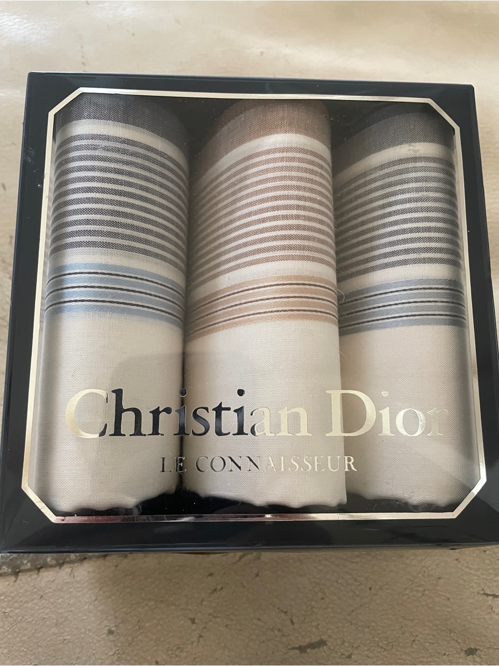 🕺Christian Dior Striped Handkerchief Set - Neutral Tones - Unisex!  Brand new!
